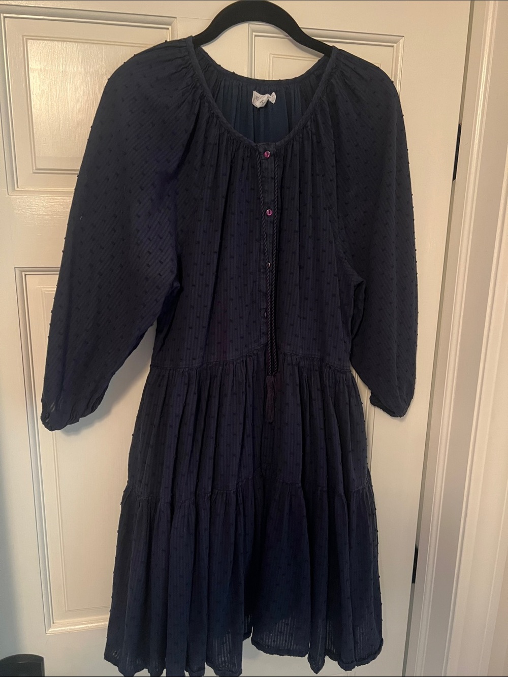 Emerson Fry' Navy Swiss Dot Tiered Long-Sleeve Dress | Size Small